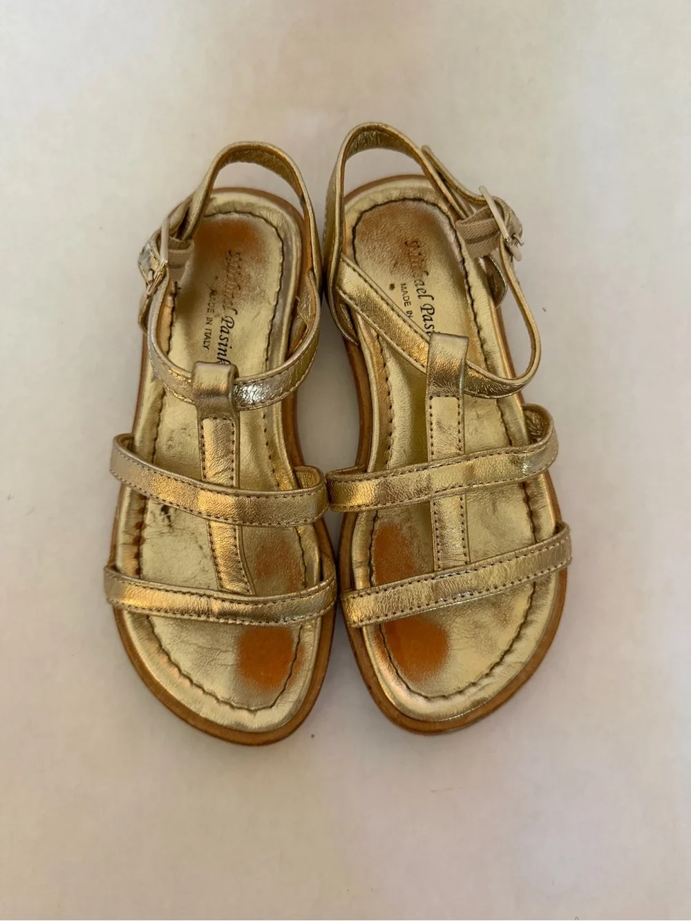 Girls Gold T-Strap Comfort Sandals